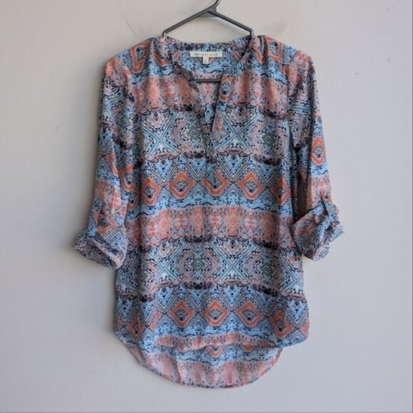 Daniel Rainn Boho Paisley 3/4 Sleeve Blouse - Picture 1 of 4